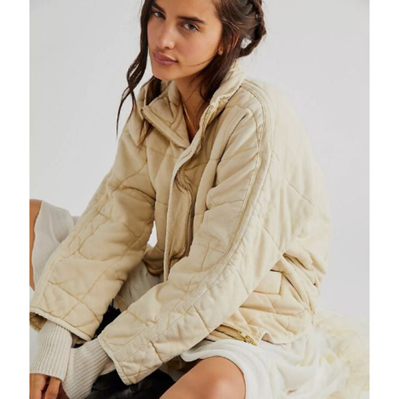 Free People dolman quilted jacket in vanilla cream size XS - Picture 3 of 16